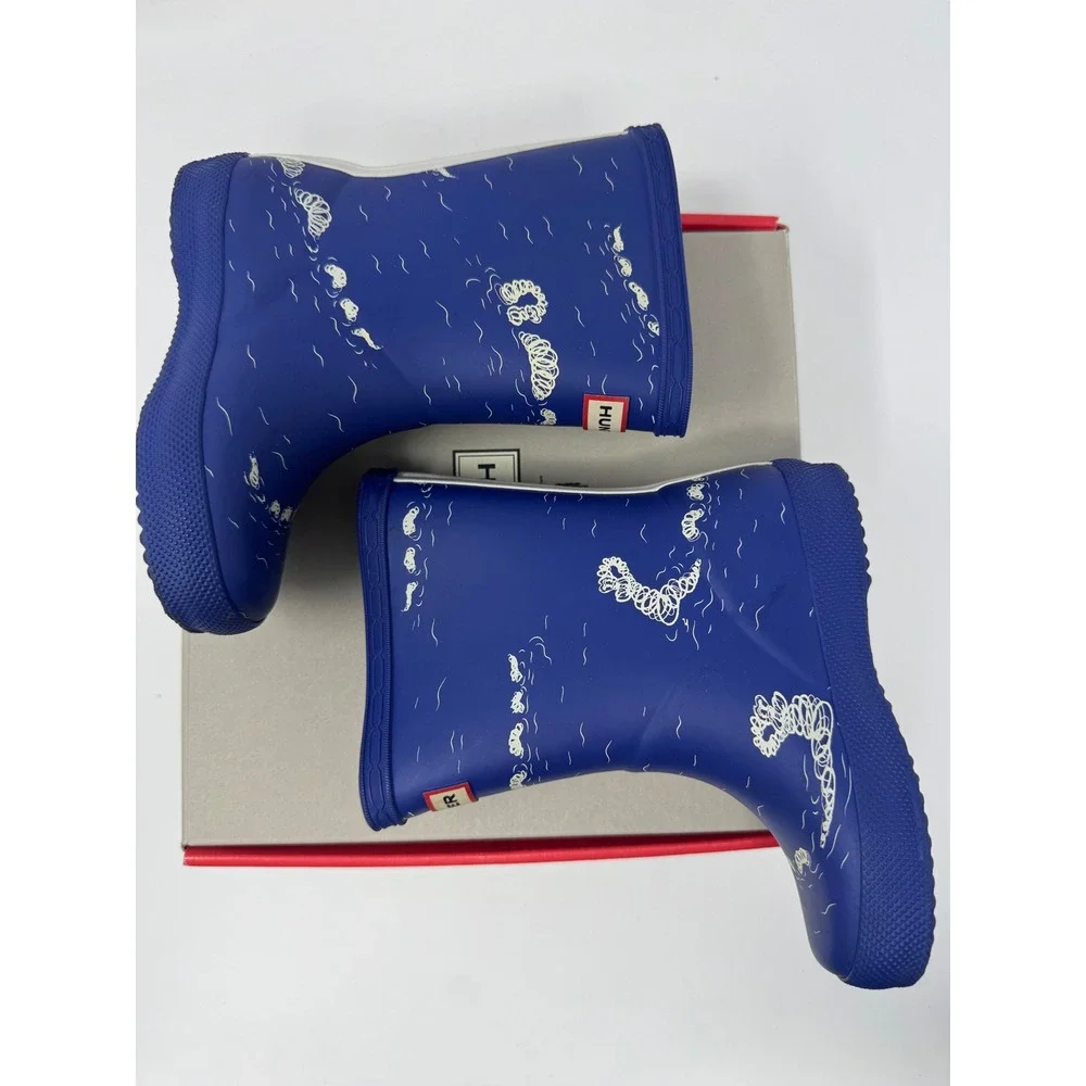 Hunter Kids First Classic Nessie Print Rain Boots Cuttle Blue KFT5069RMA Size 6